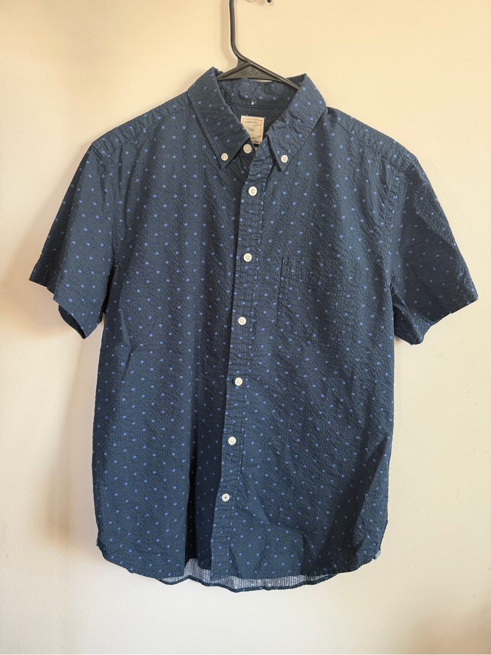 GAP Navy Short-Sleeve Button-Down with Light Blue Dot Print